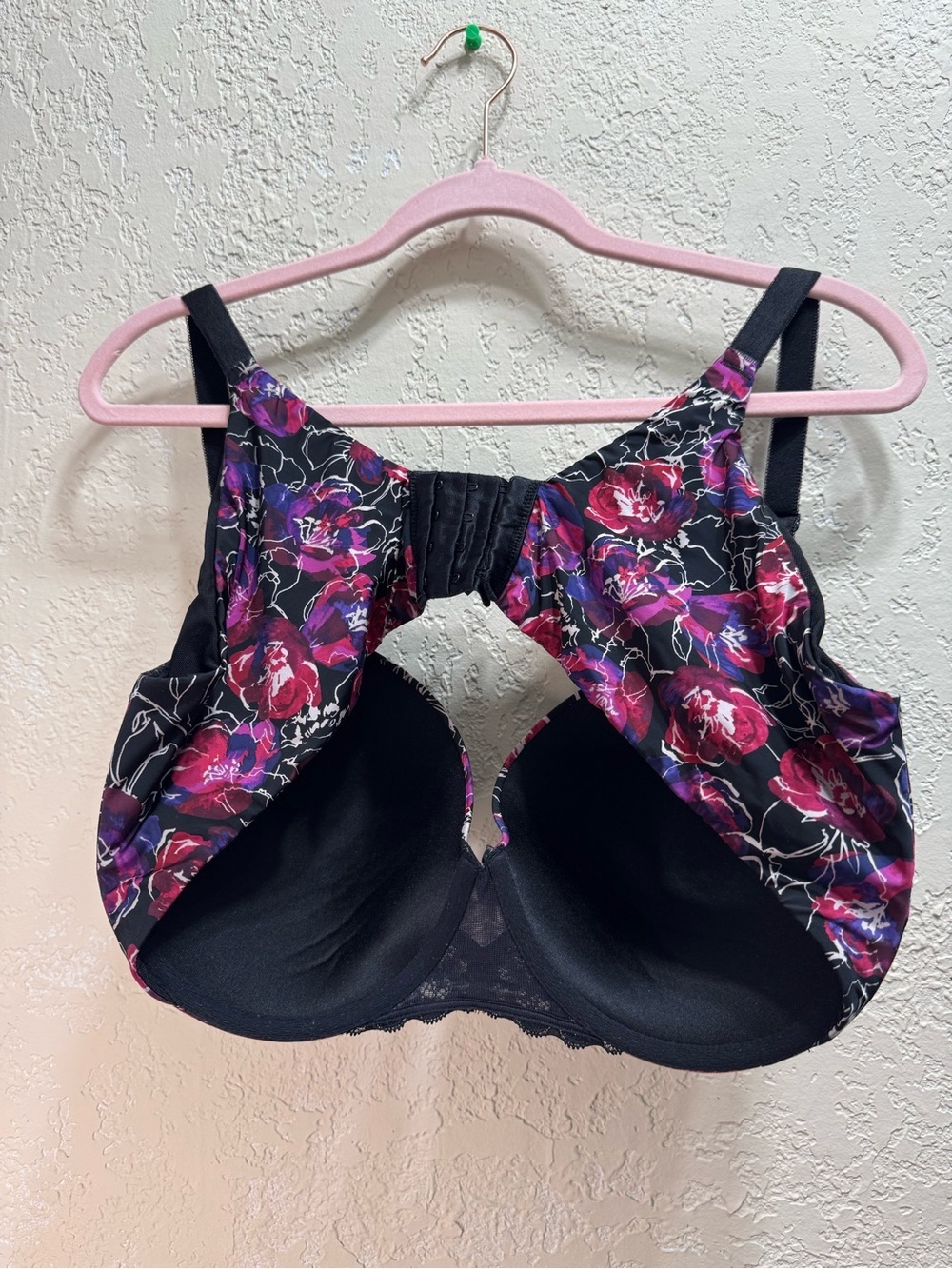 Torrid Curve 42D Floral Push Up T-Shirt Bra Black Pink Purple EUC - Picture 9 of 9